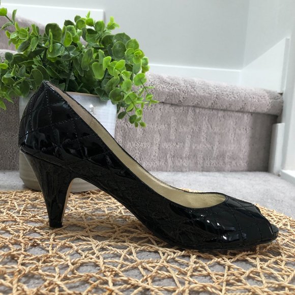 Steve Madden Peep Open Toe Pump 3" Heel Stitch Diamond Pattern Black Size 7M - Picture 7 of 12